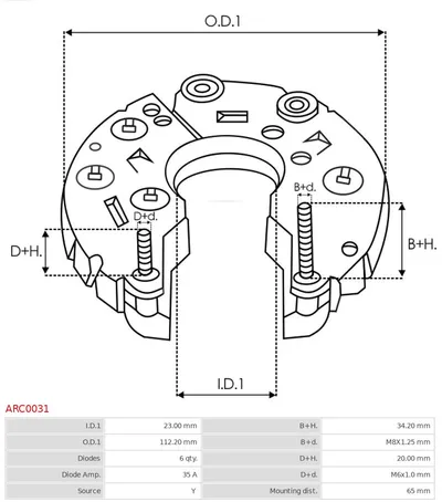 Rectificador, alternador AS-PL ARC0031