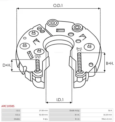 Rectificador, alternador AS-PL ARC1058S