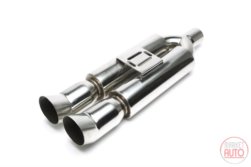Silencioso trasero deportivo de acero inoxidable universal 2 x 90/100mm DTM oval / agudo